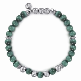 925 Sterling Silver and Malachite Beaded Bracelet Soft color