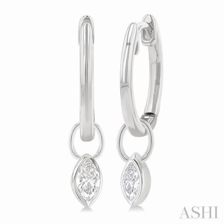 1/3 Ctw Bezel Set Marquise Cut Diamond Huggie Earrings in 14K White Gold Elegant Outfit