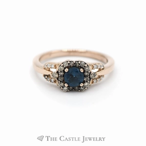 Stylish Work Fantastic Gift LeVian Blue Topaz, White and Chocolate Diamond Ring in 14KT Rose Gold