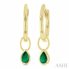 Weekend Ready Refined Light 5x3 MM Bezel Set Pear Cut Emerald Precious Fashion Huggie Earrings in 10K Yellow Gold