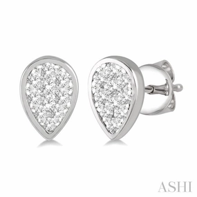 1/3 ctw Pear Shape Lovebright Round Cut Diamond Bezel Stud Earring in 14K White Gold Glow Ready Unique Radiance