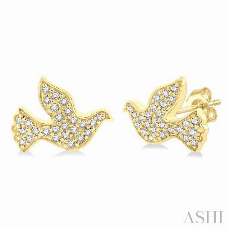 Impeccable Detail All Occasion 1/6 Ctw Petite Dove Round Cut Diamond Fashion Stud Earring in 10K Yellow Gold