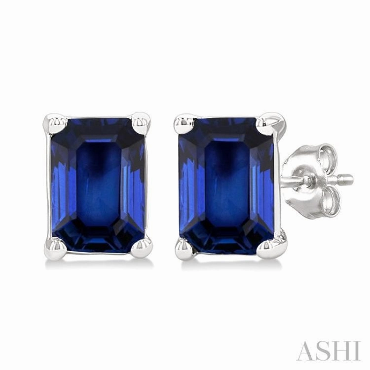 Everyday Sparkle Versatile Charm 4X3 MM Octagon Shape Sapphire Precious Stud Earrings in 14K White Gold