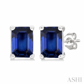 Everyday Sparkle Versatile Charm 4X3 MM Octagon Shape Sapphire Precious Stud Earrings in 14K White Gold