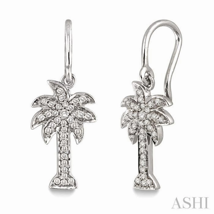 1/4 Ctw Palm Tree Single Cut Diamond Earrings in 14K White Gold Glamorous Shine Glamorous Accent