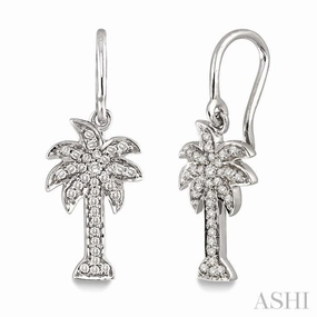 1/4 Ctw Palm Tree Single Cut Diamond Earrings in 14K White Gold Glamorous Shine Glamorous Accent