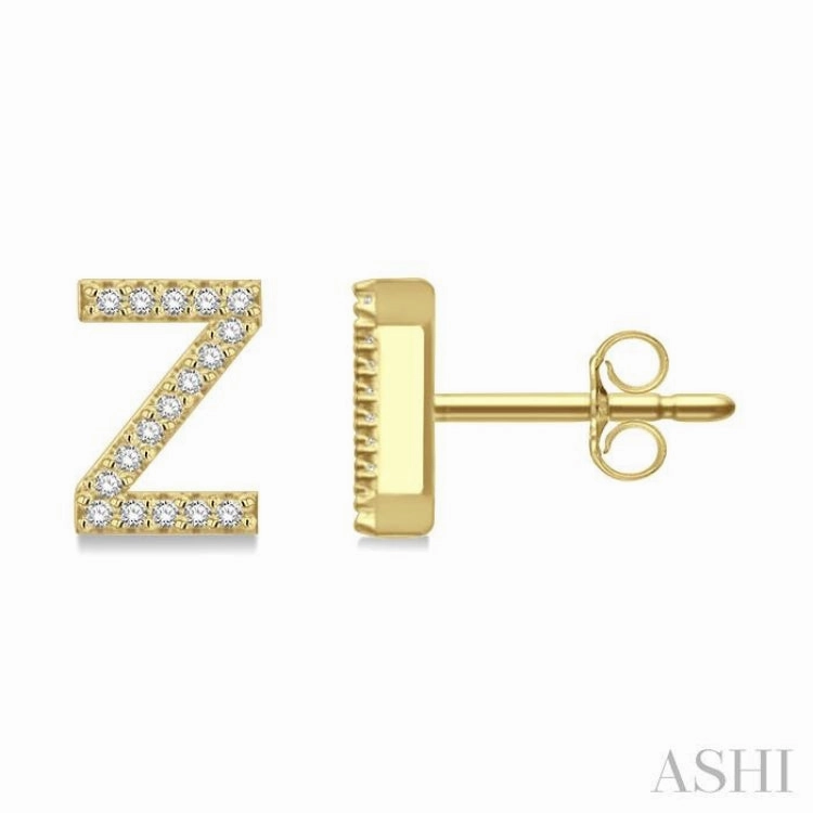 Petite Accent Elegant Silhouette 1/10 Ctw Initial 'Z' Round Cut Diamond Earrings in 10K Yellow Gold