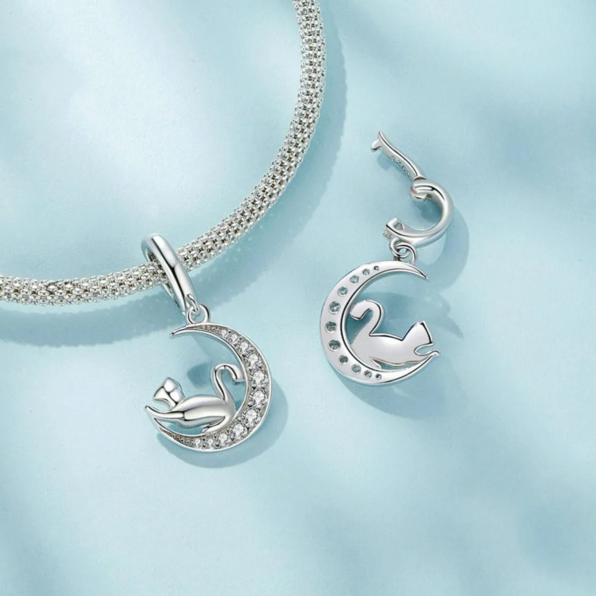 Glow Cat Charm 925 Sterling Silver Moon Charm Lucky Star Charm Jewelry Dog Ladybug Charm Rabbit Giraffe Charm Animal Charm for Pandora Charm Pandora Bracelet Necklace