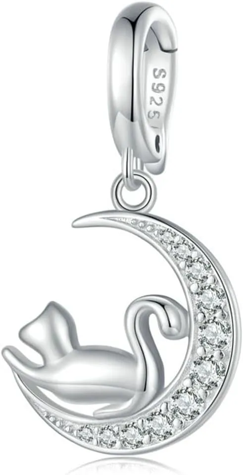 Glow Cat Charm 925 Sterling Silver Moon Charm Lucky Star Charm Jewelry Dog Ladybug Charm Rabbit Giraffe Charm Animal Charm for Pandora Charm Pandora Bracelet Necklace