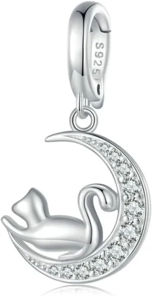 Glow Cat Charm 925 Sterling Silver Moon Charm Lucky Star Charm Jewelry Dog Ladybug Charm Rabbit Giraffe Charm Animal Charm for Pandora Charm Pandora Bracelet Necklace