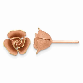 14k w/ Rose Rhodium Satin Finish D/C Rose Post Earrings Daily Favorite Chic Touch