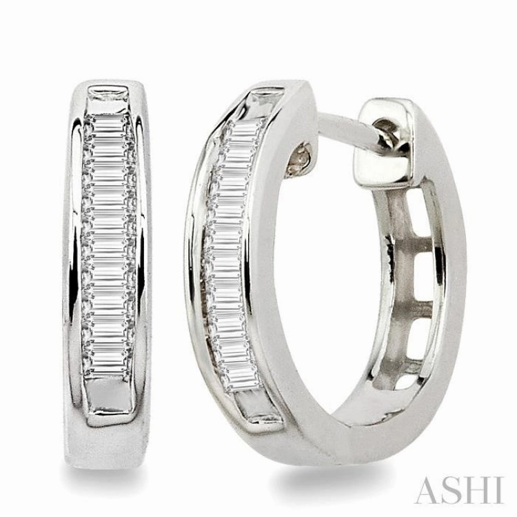 Delicate Layer Luxury Form 1/10 ctw Baguette Cut Diamond Huggie Earrings in 10K White Gold
