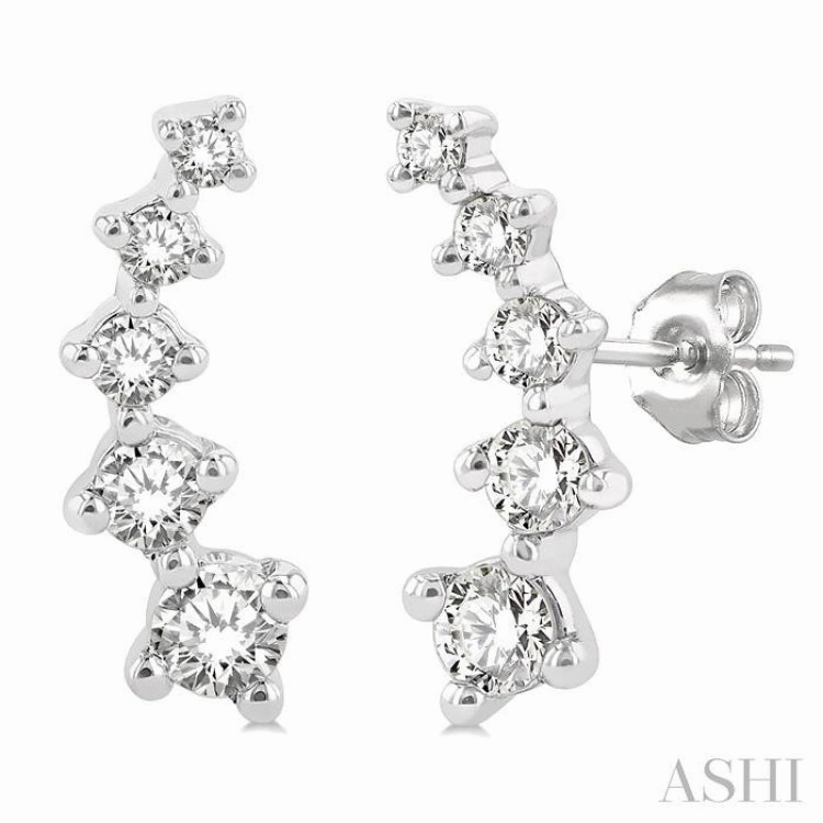Creative Design 1/4 Ctw Round Cut Diamond Petite Fashion Climbers in 14K White Gold