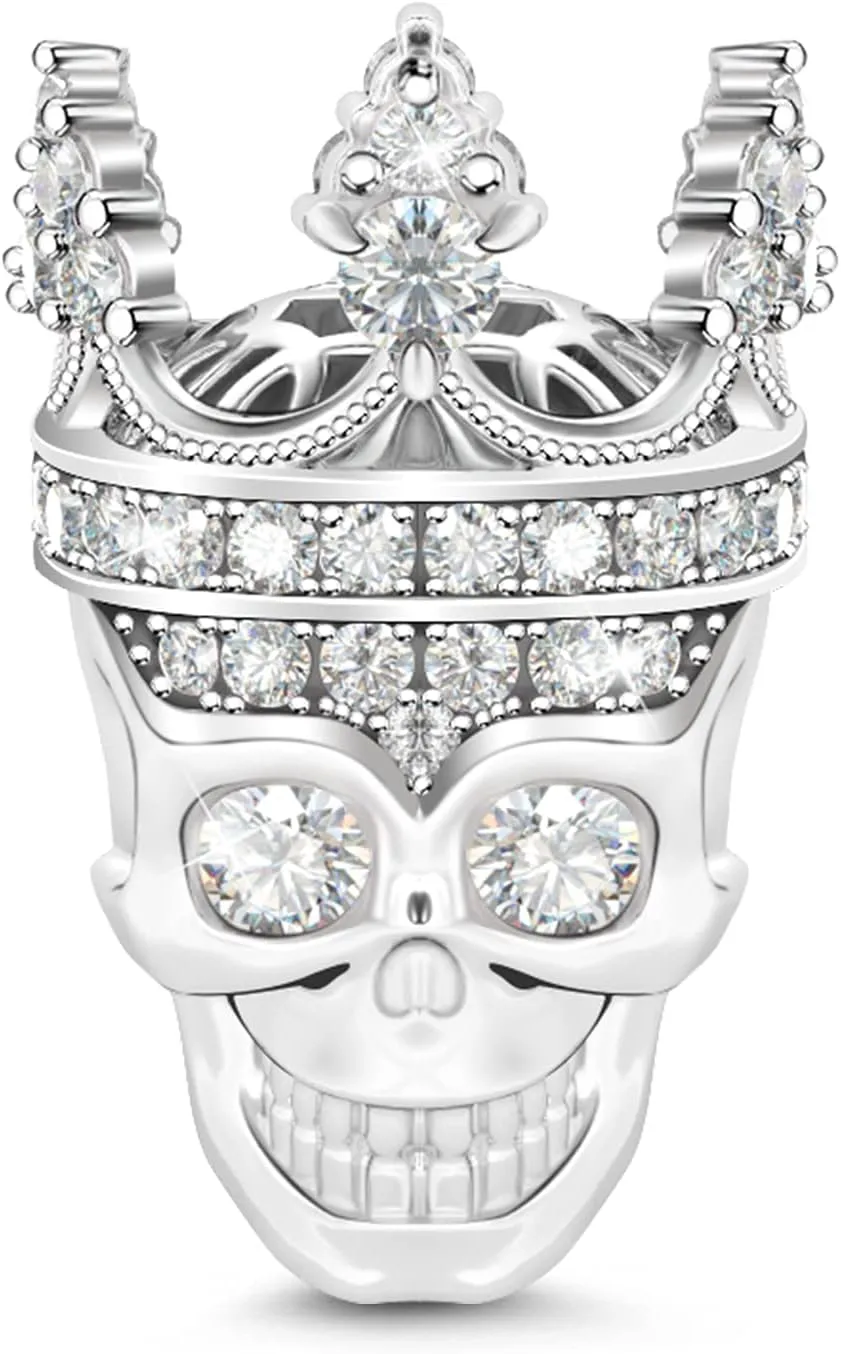 GNOCE Women's Skull Charm for Bracelets 925 Silver Charm Bracelets Charm for Women fit US European Bracelets Necklaces (Silver Skull Queen)