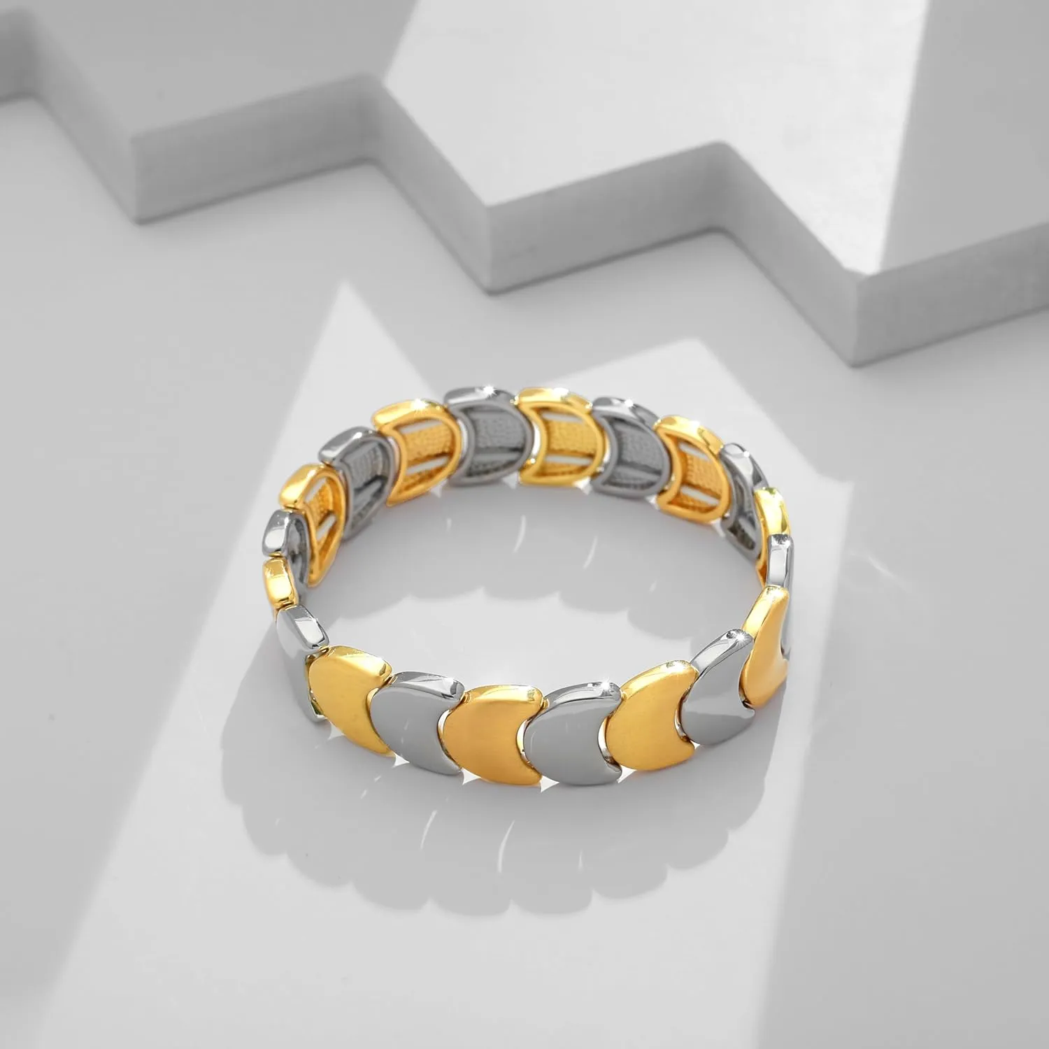 Gold Bangle Bracelets for Women Chunky Stretch Bracelets Gold and Silver Bangle Adjustable Wide Bracelets for Women