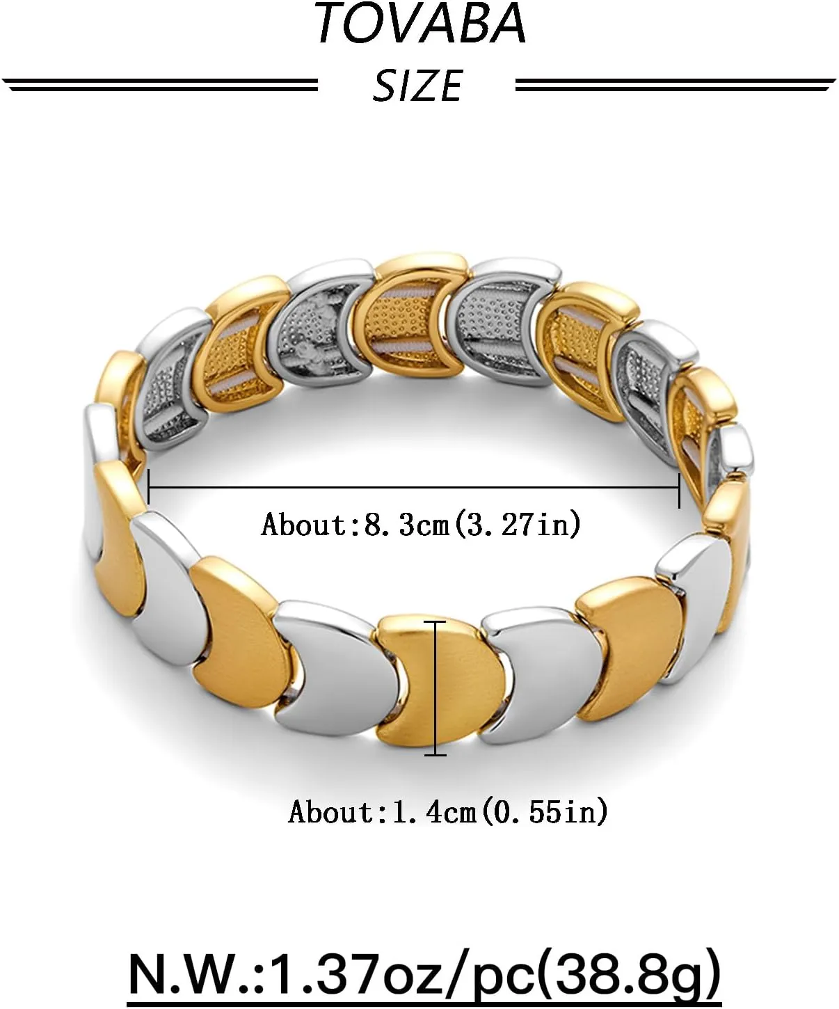Gold Bangle Bracelets for Women Chunky Stretch Bracelets Gold and Silver Bangle Adjustable Wide Bracelets for Women