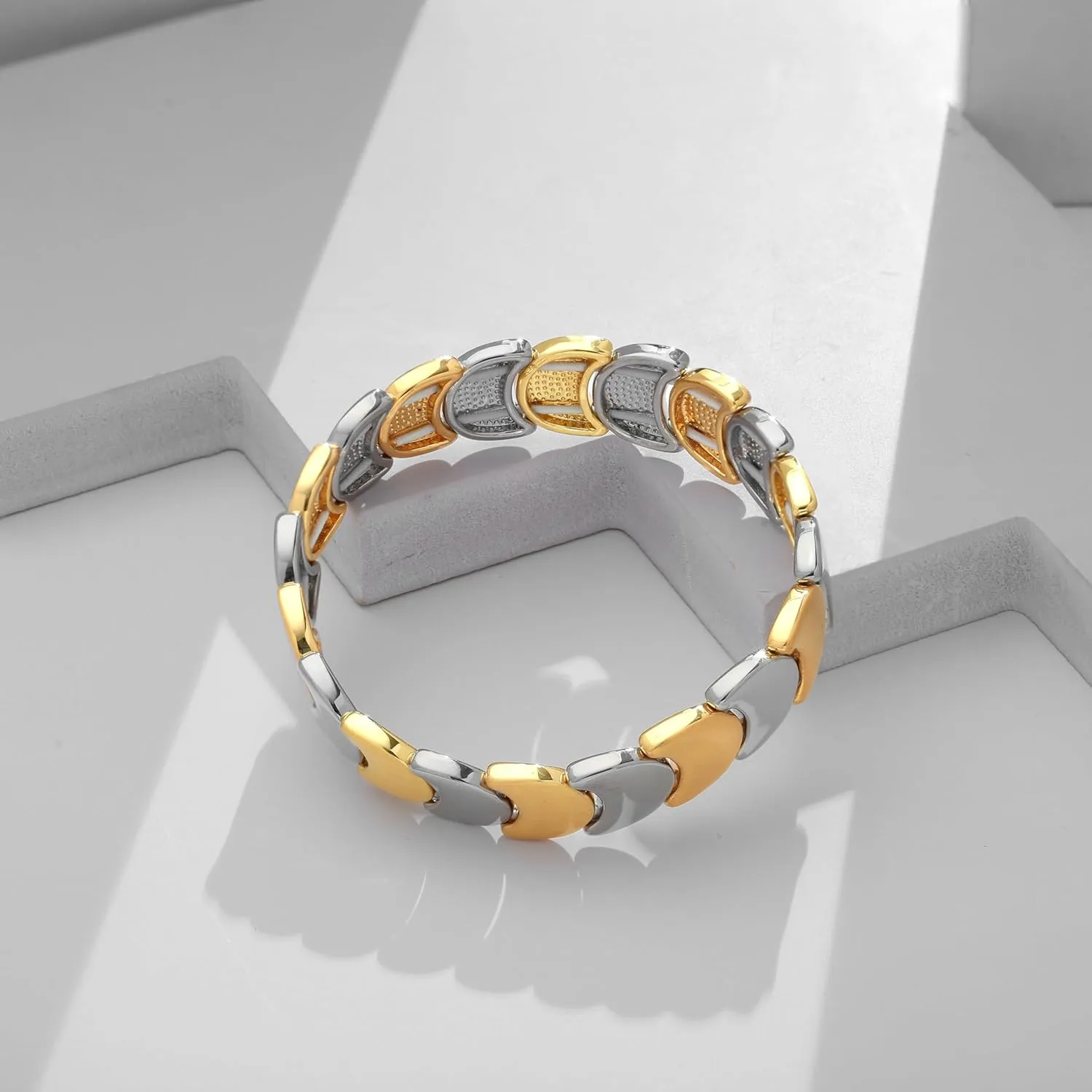 Gold Bangle Bracelets for Women Chunky Stretch Bracelets Gold and Silver Bangle Adjustable Wide Bracelets for Women