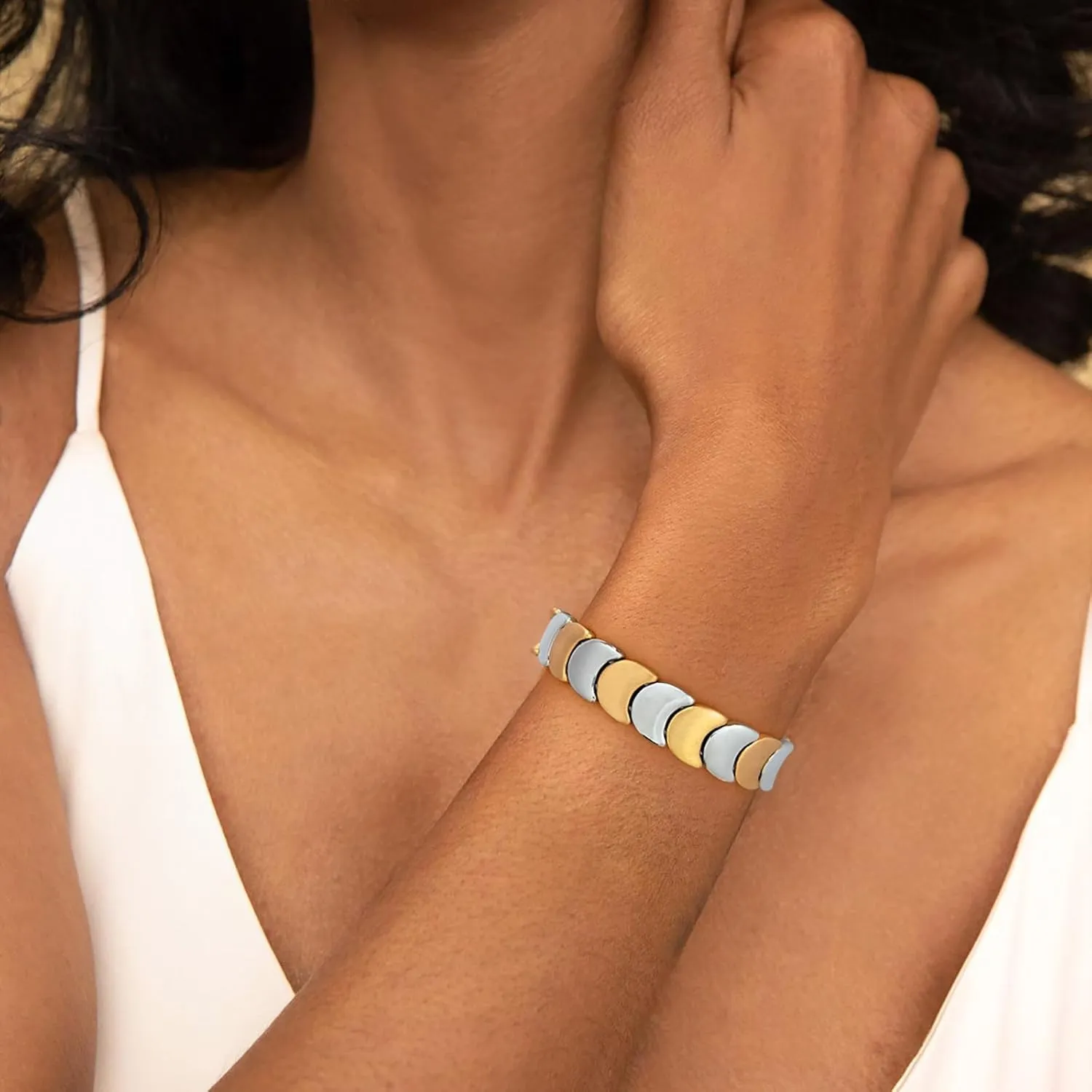 Gold Bangle Bracelets for Women Chunky Stretch Bracelets Gold and Silver Bangle Adjustable Wide Bracelets for Women