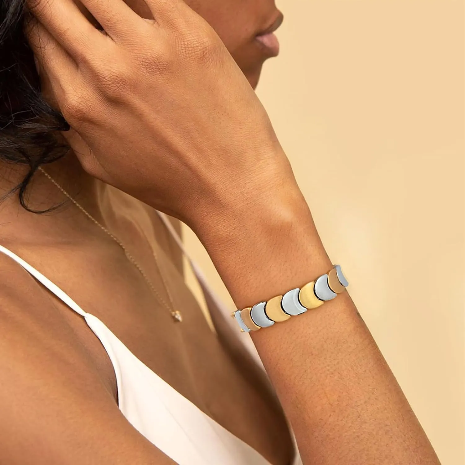 Gold Bangle Bracelets for Women Chunky Stretch Bracelets Gold and Silver Bangle Adjustable Wide Bracelets for Women