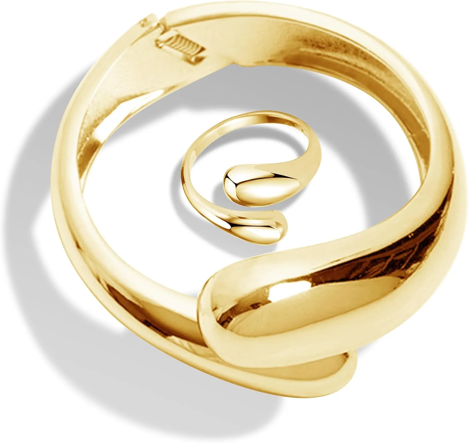 Gold Bangle Bracelets for Women Wide Cuff Bracelets Rings Set Gold Bangles Bracelets for Women Gold Polished Bangle Bracelets Chunky Gold Jewelry Stocking Stuffers Christmas Gifts