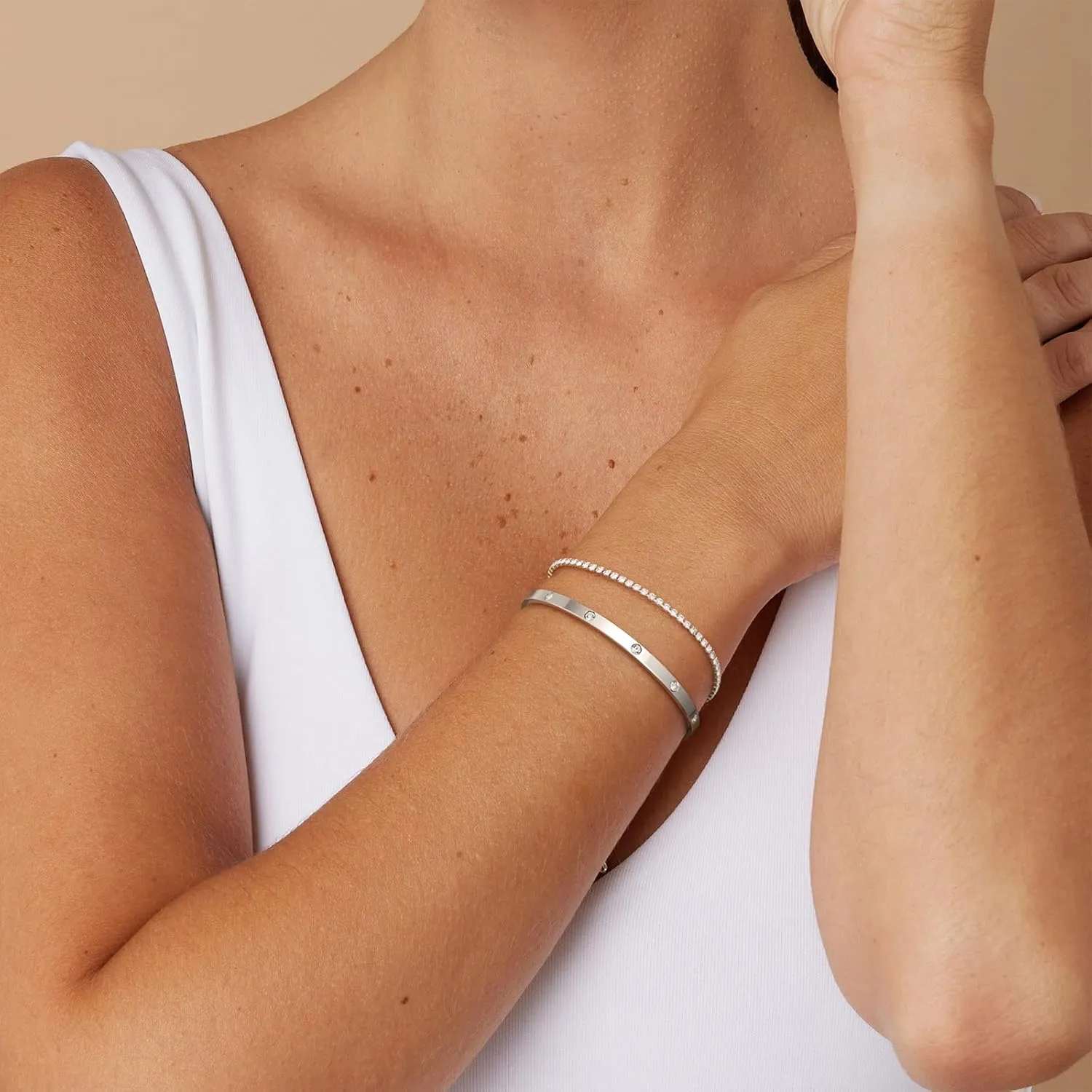 Gold Bracelets for Women, 14k Gold Plated/Silver Cuff Bangle Bracelets for Women Trendy Adjustable Gold/Silver Bangles Cubic Zirconia Tennis Bracelet Set Fashion Jewelry for Women