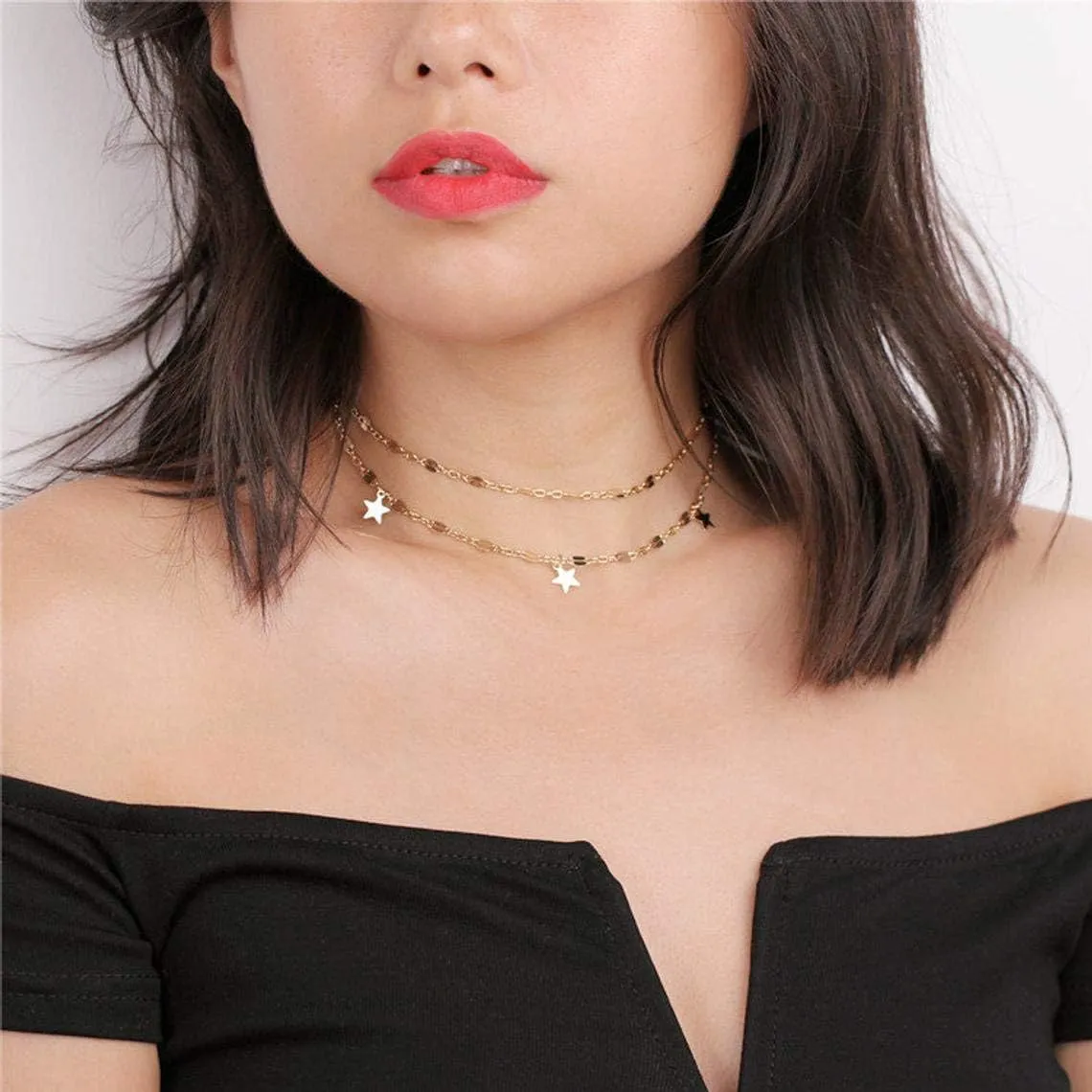Gold Choker Necklaces 14K Gold Plated/Silver Disc Choker Necklaces Dangling Star Heart Pendant Necklaces Summer Beach Boho Necklaces Aesthetic Necklace Gift for Women