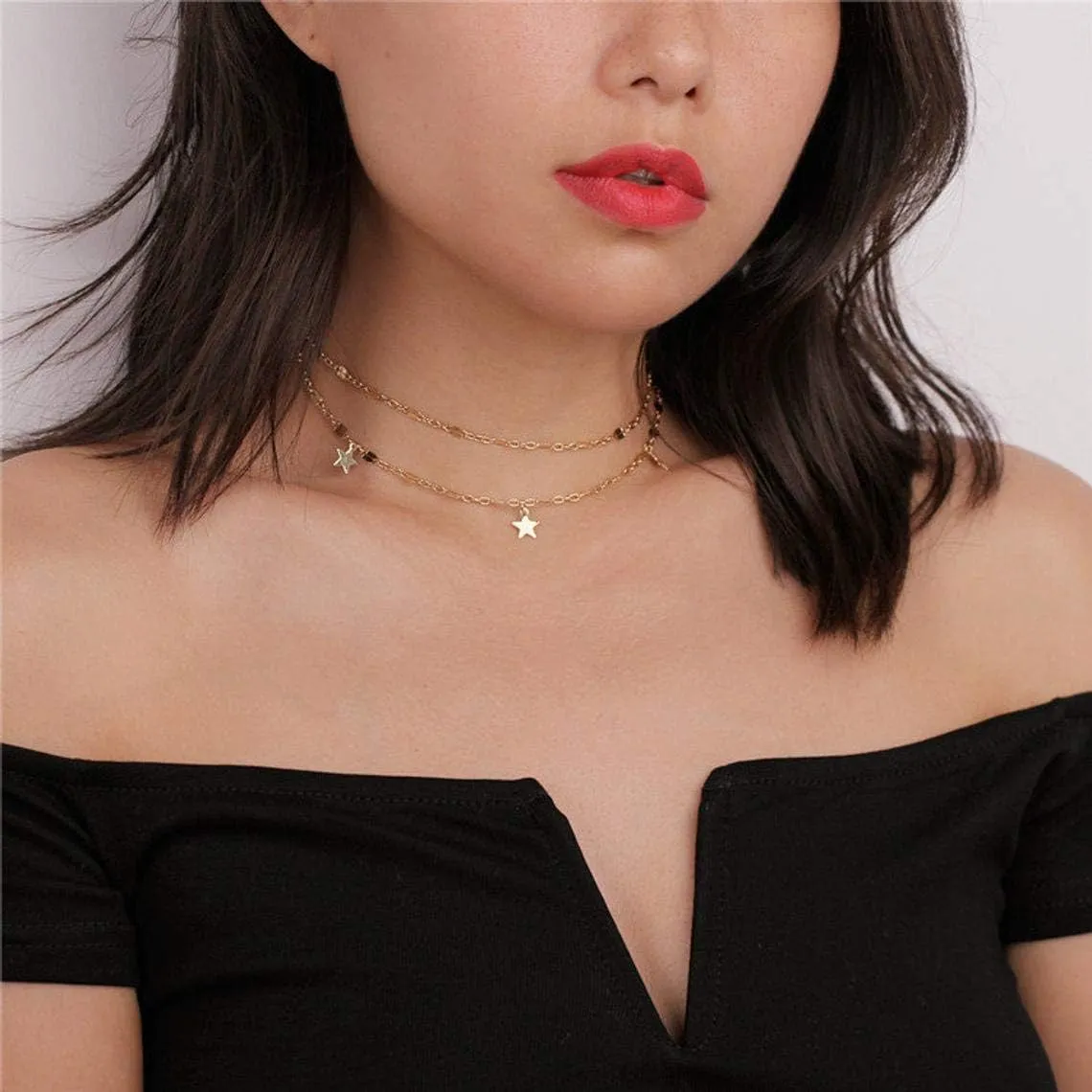 Gold Choker Necklaces 14K Gold Plated/Silver Disc Choker Necklaces Dangling Star Heart Pendant Necklaces Summer Beach Boho Necklaces Aesthetic Necklace Gift for Women