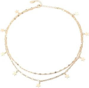 Gold Choker Necklaces 14K Gold Plated/Silver Disc Choker Necklaces Dangling Star Heart Pendant Necklaces Summer Beach Boho Necklaces Aesthetic Necklace Gift for Women