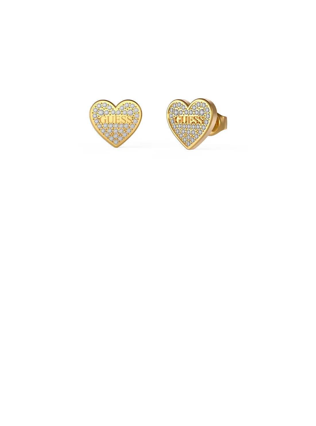 Gold Crystal Heart Logo Stud Earrings