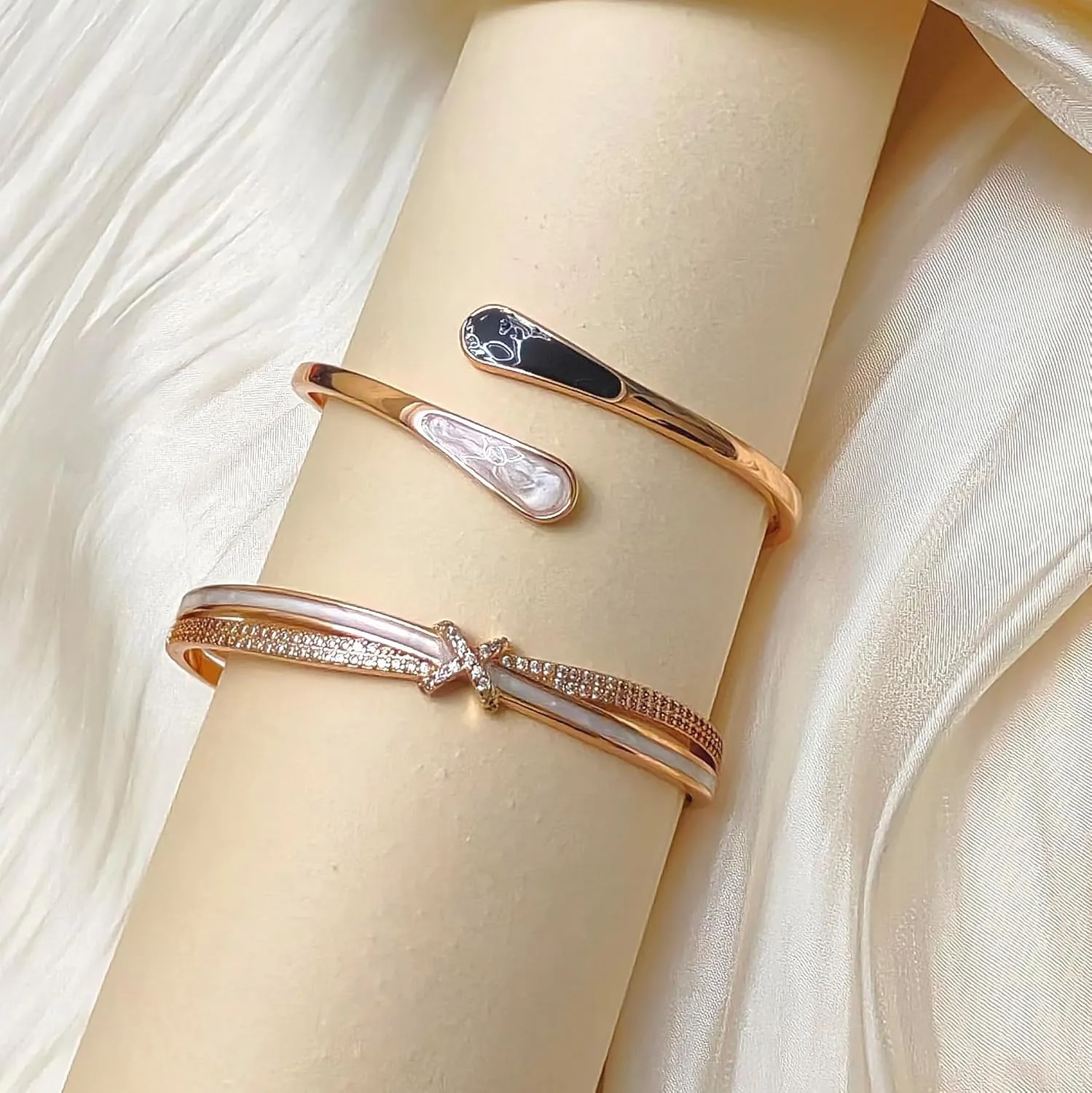 Gold Cuff Bangle Bracelet for Women Personalized Cubic Zirconia Open Bracelets Adjustable Oval Crystal Bangles Bracelets for Her