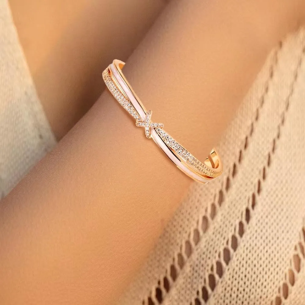 Gold Cuff Bangle Bracelet for Women Personalized Cubic Zirconia Open Bracelets Adjustable Oval Crystal Bangles Bracelets for Her