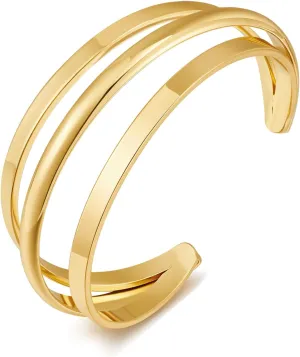 Gold Cuff Bracelet for Women Chunky Multi-layer Cross Wire Open Bracelet Hollow Wide Cuff Bracelets Adjustable Gold Open Cuff Bangle Bracelet