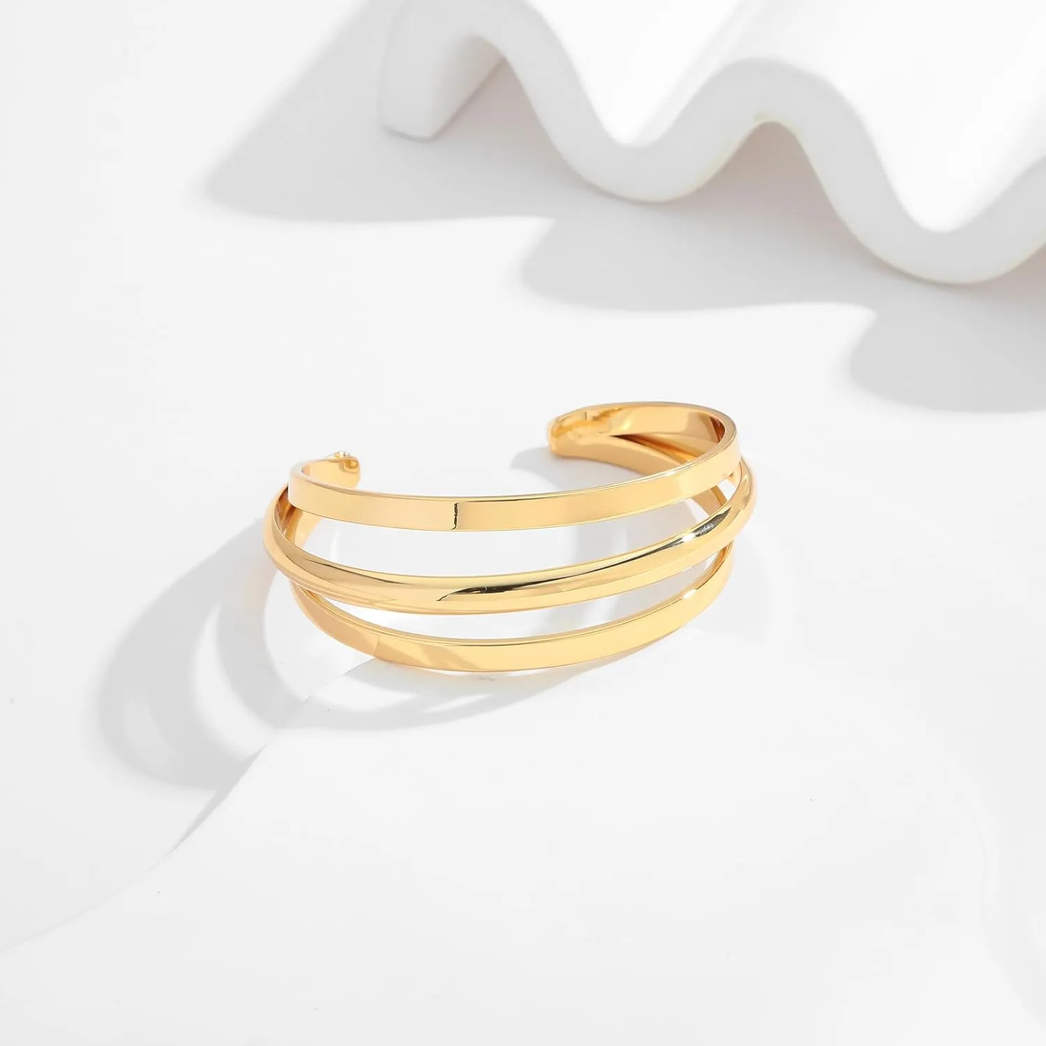 Gold Cuff Bracelet for Women Chunky Multi-layer Cross Wire Open Bracelet Hollow Wide Cuff Bracelets Adjustable Gold Open Cuff Bangle Bracelet