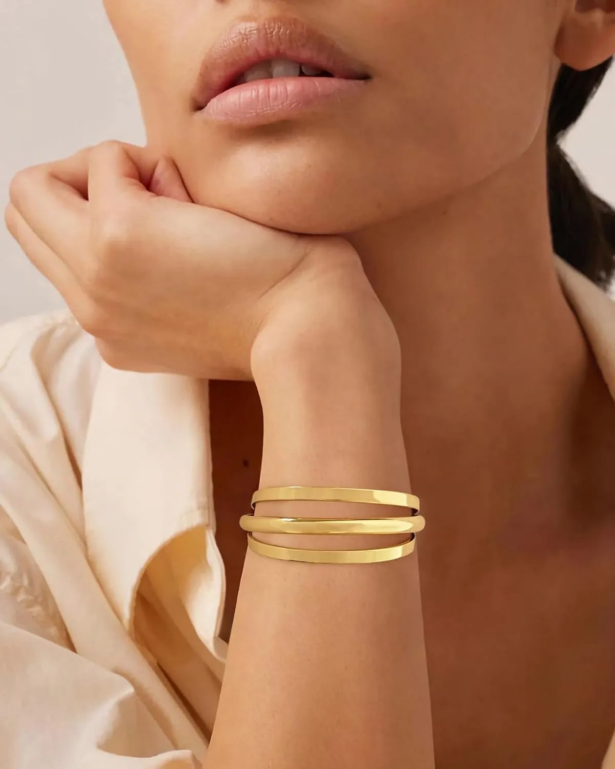 Gold Cuff Bracelet for Women Chunky Multi-layer Cross Wire Open Bracelet Hollow Wide Cuff Bracelets Adjustable Gold Open Cuff Bangle Bracelet