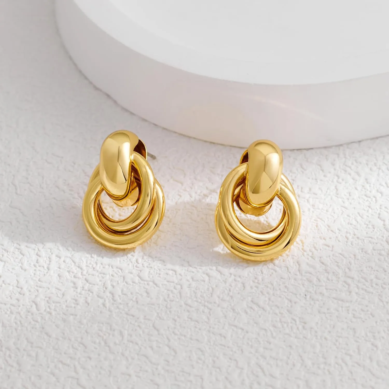 Gold Geometric Drop Dangle Earrings for Women 18K Chunky Trendy Knot Stud Small Twisted Link Earring Jewelry Gift