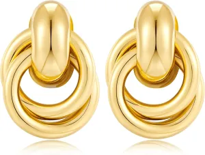 Gold Geometric Drop Dangle Earrings for Women 18K Chunky Trendy Knot Stud Small Twisted Link Earring Jewelry Gift