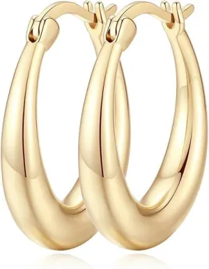 Gold Hoop Earrings 14K Gold Hoop Earrings for Women Earring U-shaped Gold Earring for Women 25mm