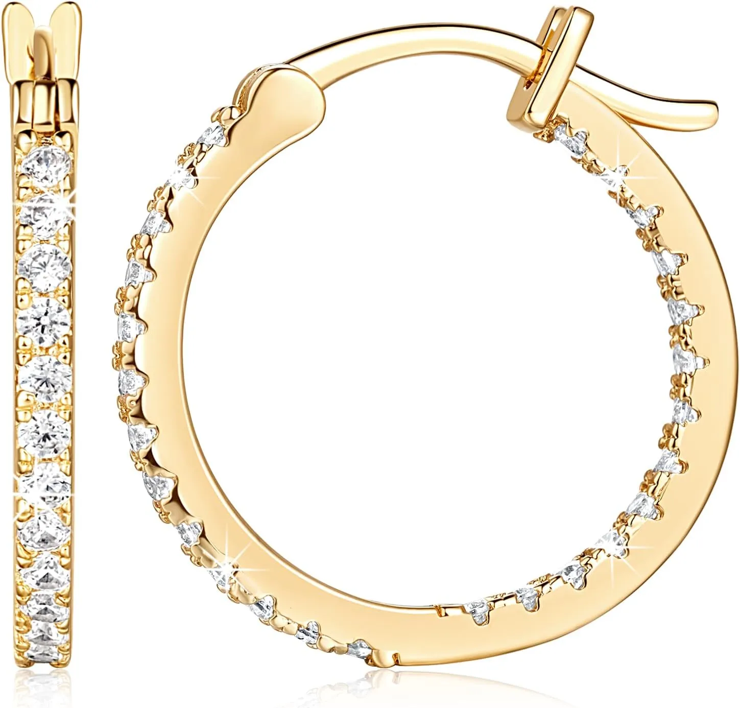 Gold Hoop Earrings 14K Gold Hoop Earrings for Women with Dual-sided Cubic Zirconia Hoops Earring for Women Sensitive Ears Hypoallergenic Womens earring 15/20/30/35mm