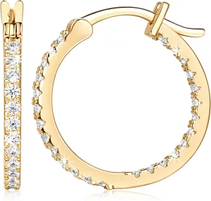 Gold Hoop Earrings 14K Gold Hoop Earrings for Women with Dual-sided Cubic Zirconia Hoops Earring for Women Sensitive Ears Hypoallergenic Womens earring 15/20/30/35mm
