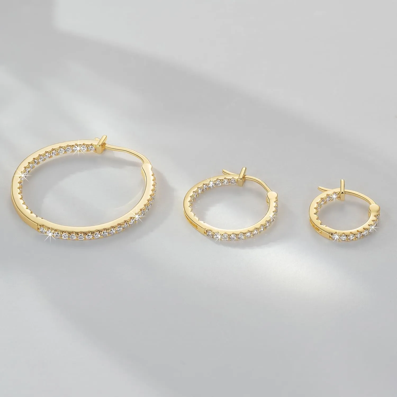 Gold Hoop Earrings 14K Gold Hoop Earrings for Women with Dual-sided Cubic Zirconia Hoops Earring for Women Sensitive Ears Hypoallergenic Womens earring 15/20/30/35mm
