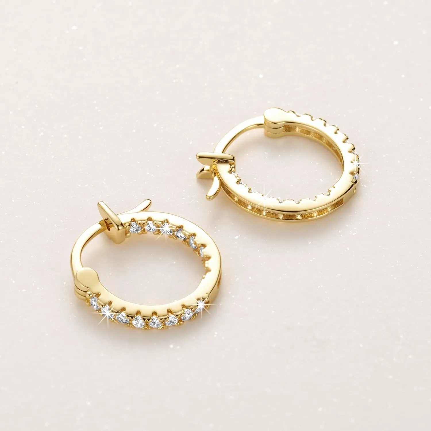 Gold Hoop Earrings 14K Gold Hoop Earrings for Women with Dual-sided Cubic Zirconia Hoops Earring for Women Sensitive Ears Hypoallergenic Womens earring 15/20/30/35mm