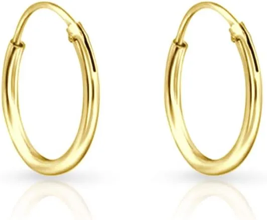 Gold Hoop Earrings for Women - 925 Sterling Silver Hoops 24K Gold Plated Earrings - Large Hoops - Tiny Hoop Earring - Hypoallergenic Ear Piercing - Cartilage Ring - Nose Ring - Sizes 8 mm to 80 mm