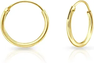 Gold Hoop Earrings for Women - 925 Sterling Silver Hoops 24K Gold Plated Earrings - Large Hoops - Tiny Hoop Earring - Hypoallergenic Ear Piercing - Cartilage Ring - Nose Ring - Sizes 8 mm to 80 mm