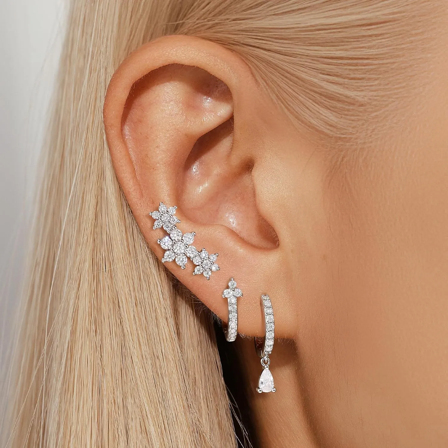 Gold Hoop Earrings Set for Women,Dainty14K Gold Plated Crawler Earring Stacks,Sterling Silver Lightweight Cartilage Stackable Earring Stack,Dangle Hoop Earrings Sets For Multiple Piercing Jewelry