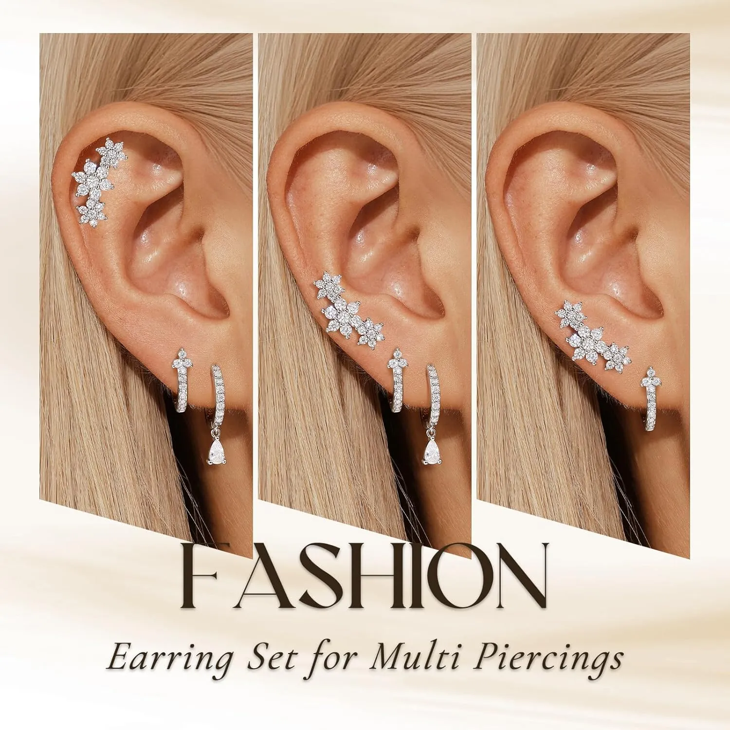 Gold Hoop Earrings Set for Women,Dainty14K Gold Plated Crawler Earring Stacks,Sterling Silver Lightweight Cartilage Stackable Earring Stack,Dangle Hoop Earrings Sets For Multiple Piercing Jewelry