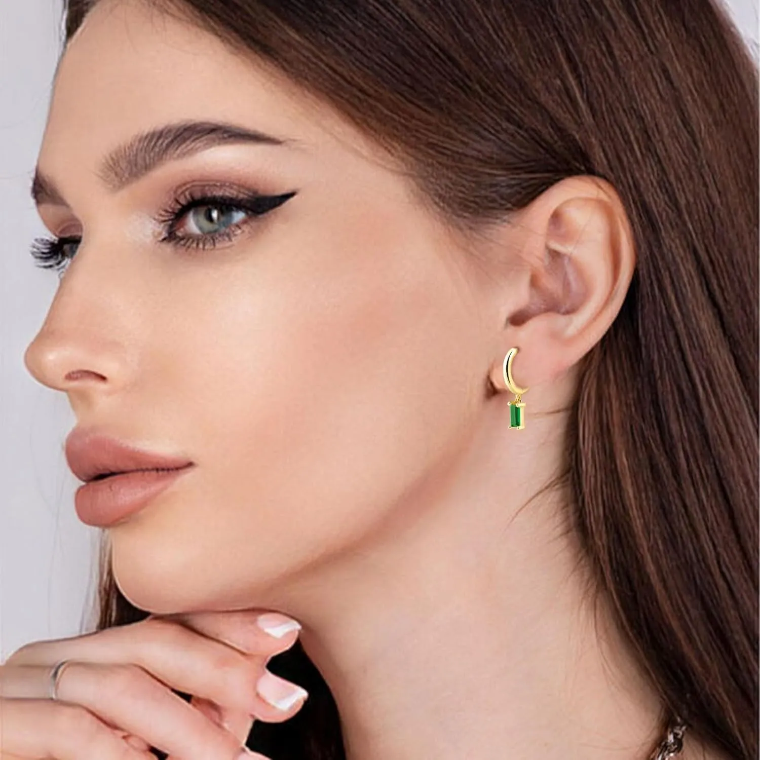 Gold Huggie Hoop Earrings with Small Green Drop Hoop Dangle Earrings for Women, 14K Gold Plated Hypoallergenic Hoop Drop Earrings Jewerly For Girls and Men (Green-Gold)