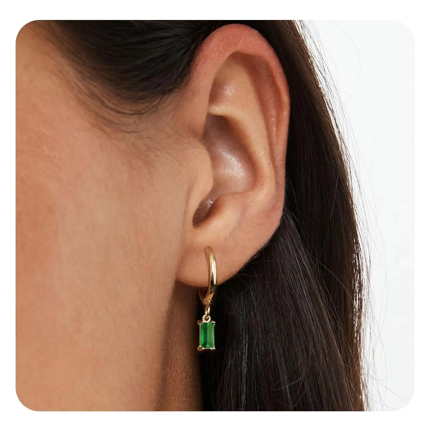 Gold Huggie Hoop Earrings with Small Green Drop Hoop Dangle Earrings for Women, 14K Gold Plated Hypoallergenic Hoop Drop Earrings Jewerly For Girls and Men (Green-Gold)