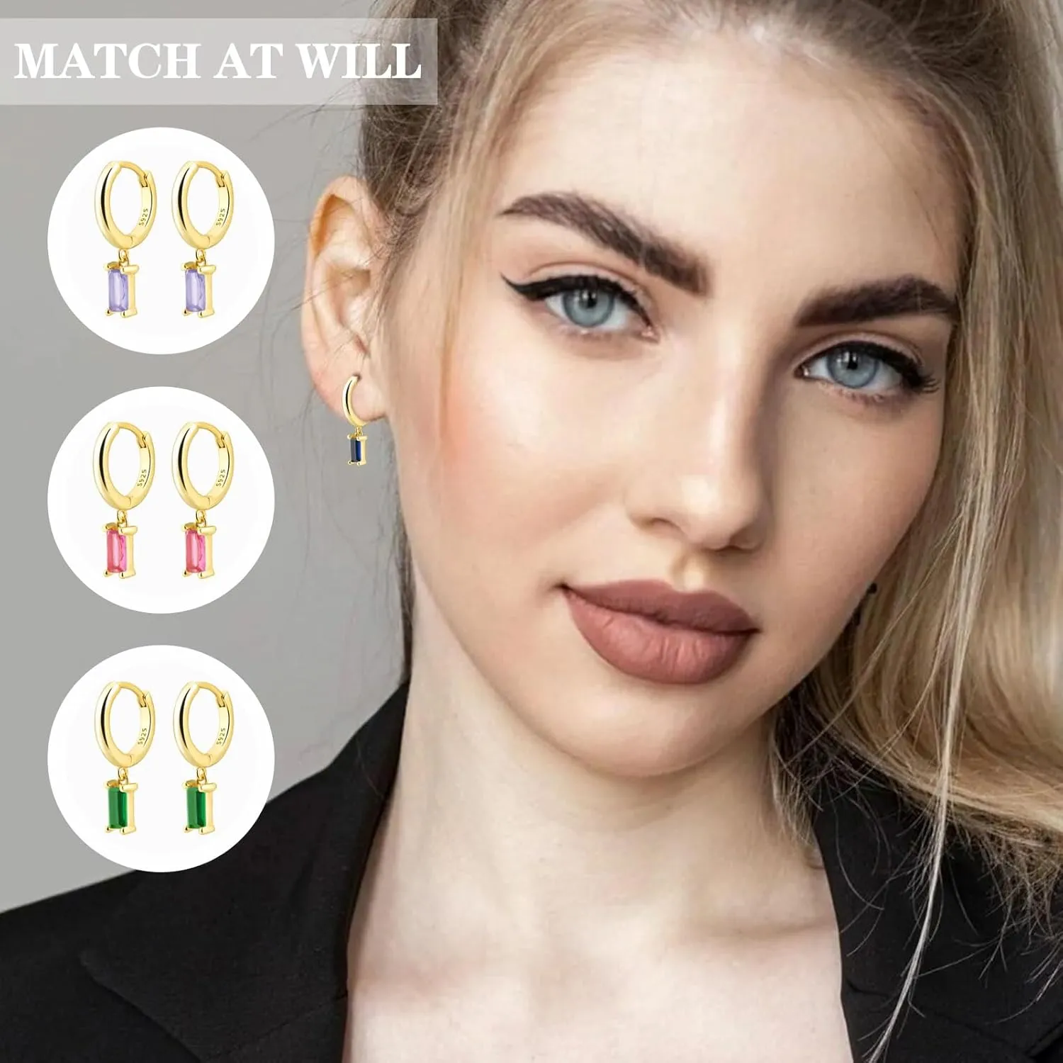 Gold Huggie Hoop Earrings with Small Green Drop Hoop Dangle Earrings for Women, 14K Gold Plated Hypoallergenic Hoop Drop Earrings Jewerly For Girls and Men (Green-Gold)