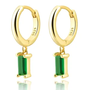 Gold Huggie Hoop Earrings with Small Green Drop Hoop Dangle Earrings for Women, 14K Gold Plated Hypoallergenic Hoop Drop Earrings Jewerly For Girls and Men (Green-Gold)