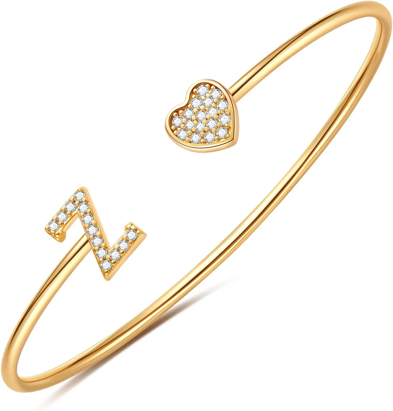 Gold Initial Bracelets for Women Girls, 14K Gold Plated Gold Bangle Bracelets for Women Girls Dainty Gold Initial Bracelets Heart Bracelets for Women Girls Bridesmaids Bracelets Gifts